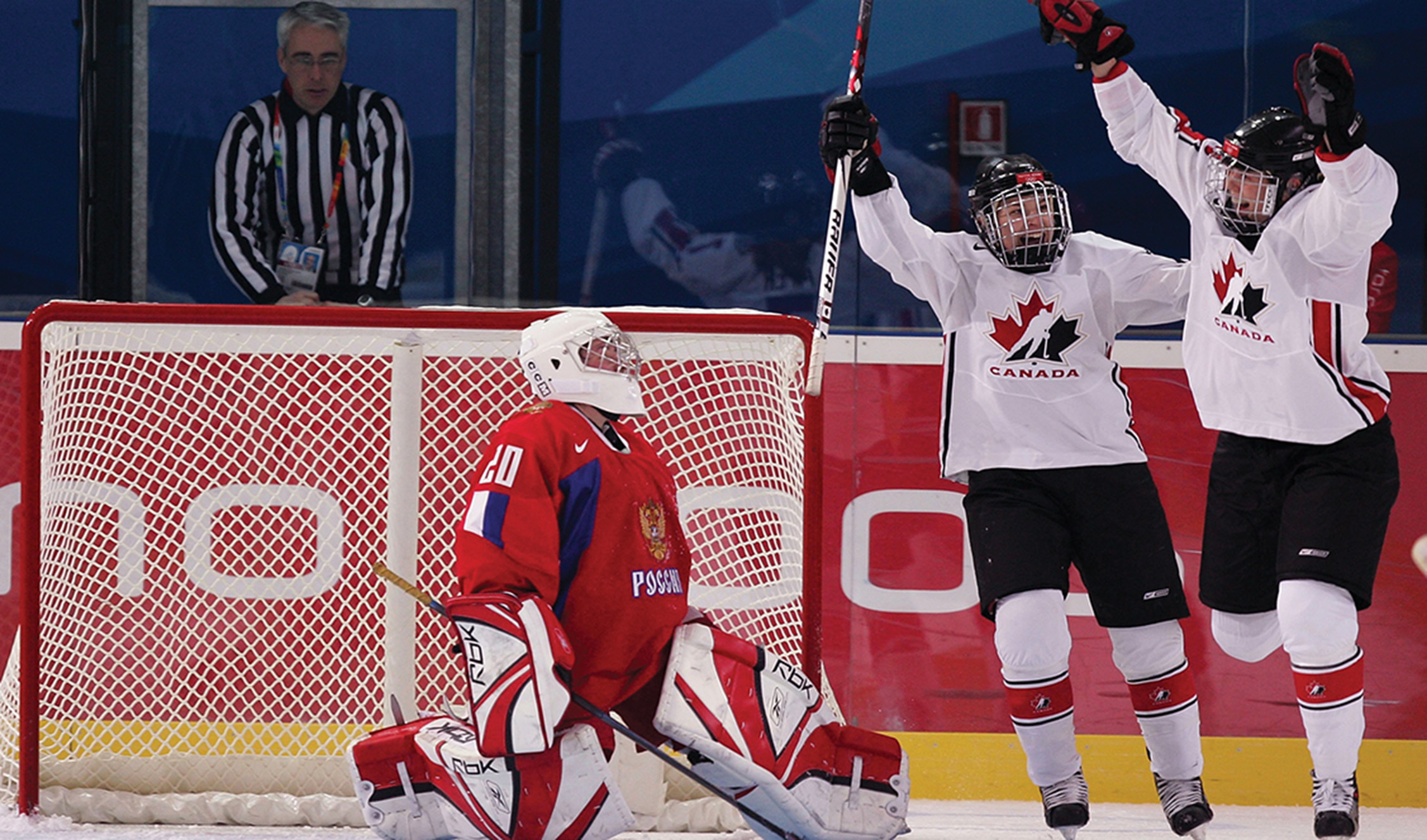 Hockey players celebrating