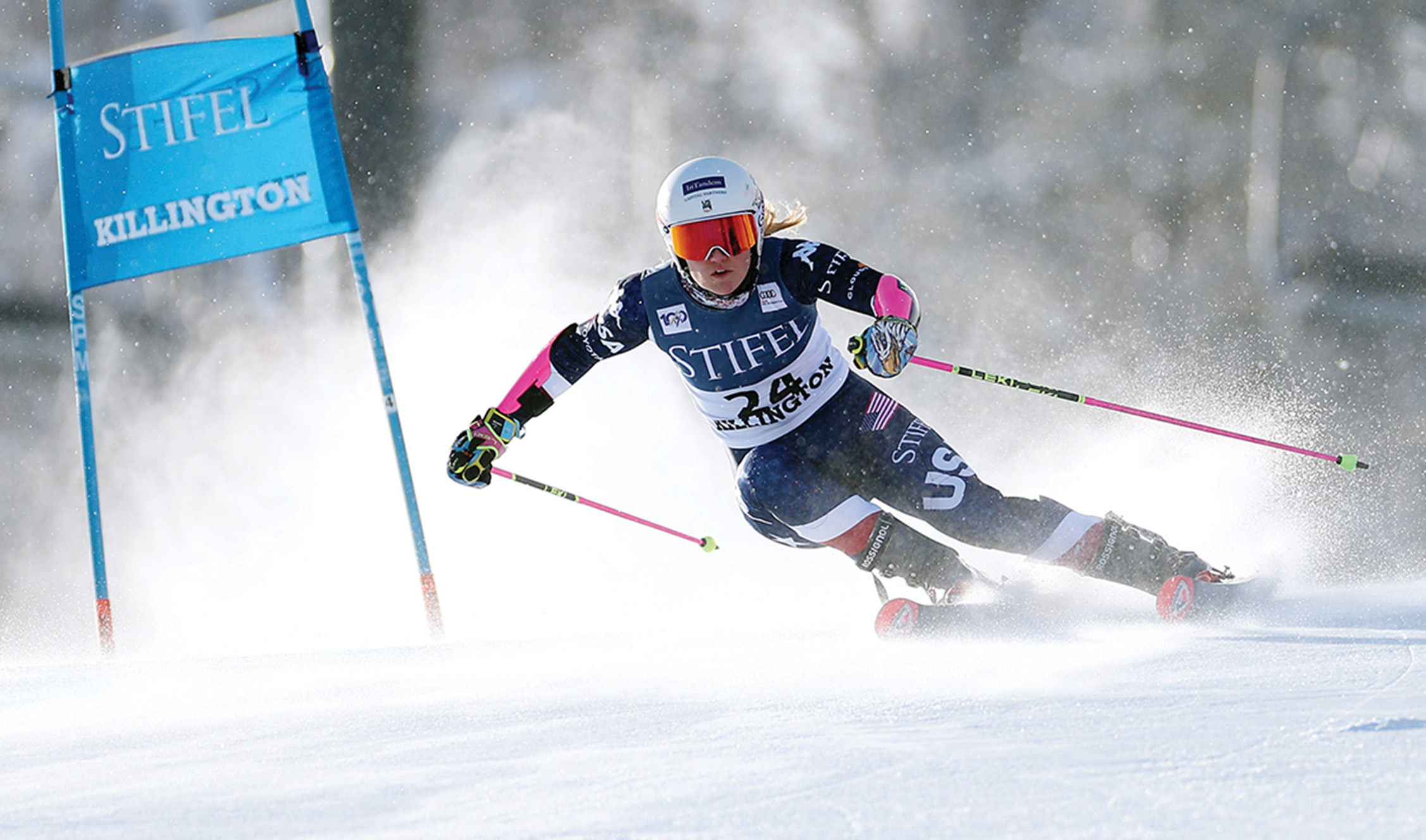 Skier racing downhill