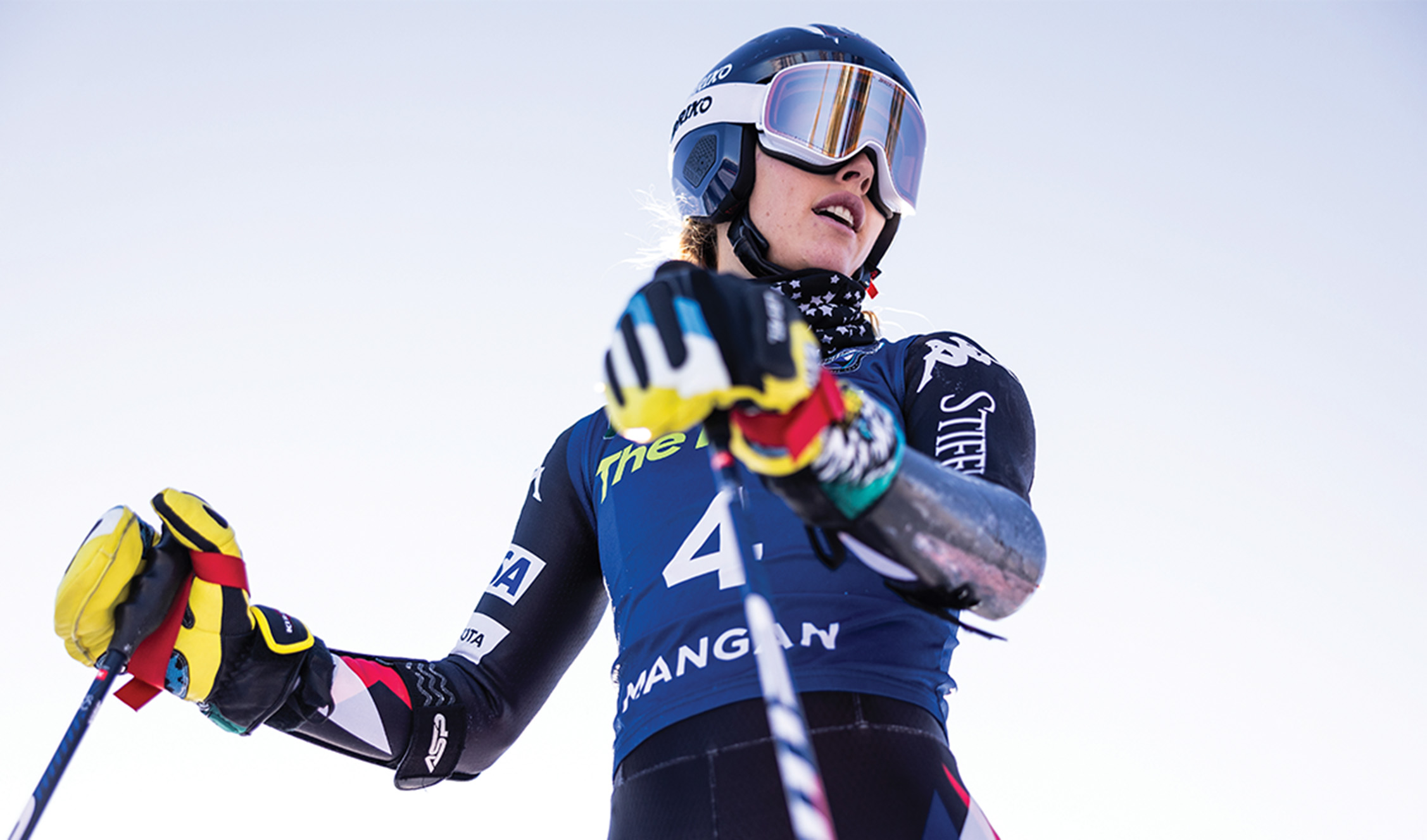 Skier looking to side