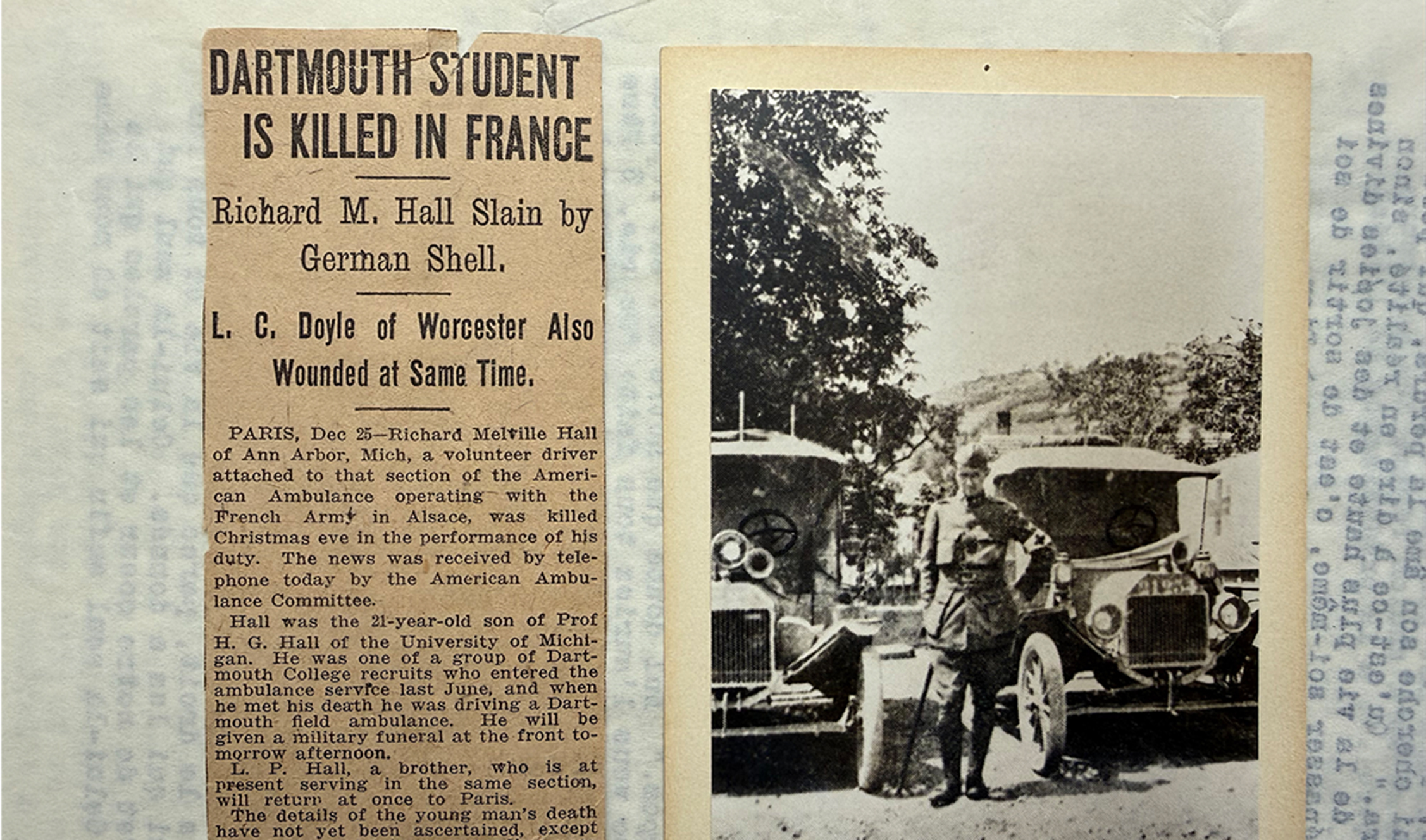 Newspaper clipping and photo of soldier 