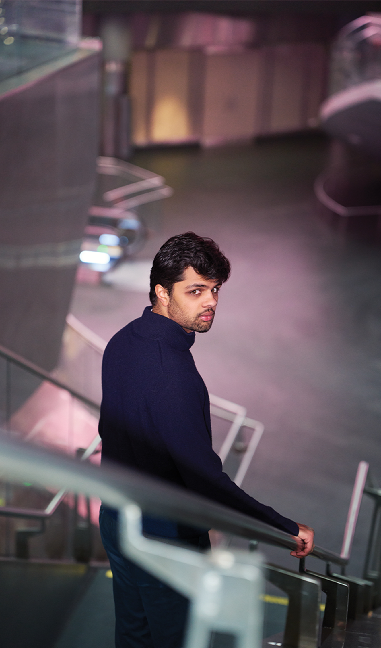 Man looking over shoulder