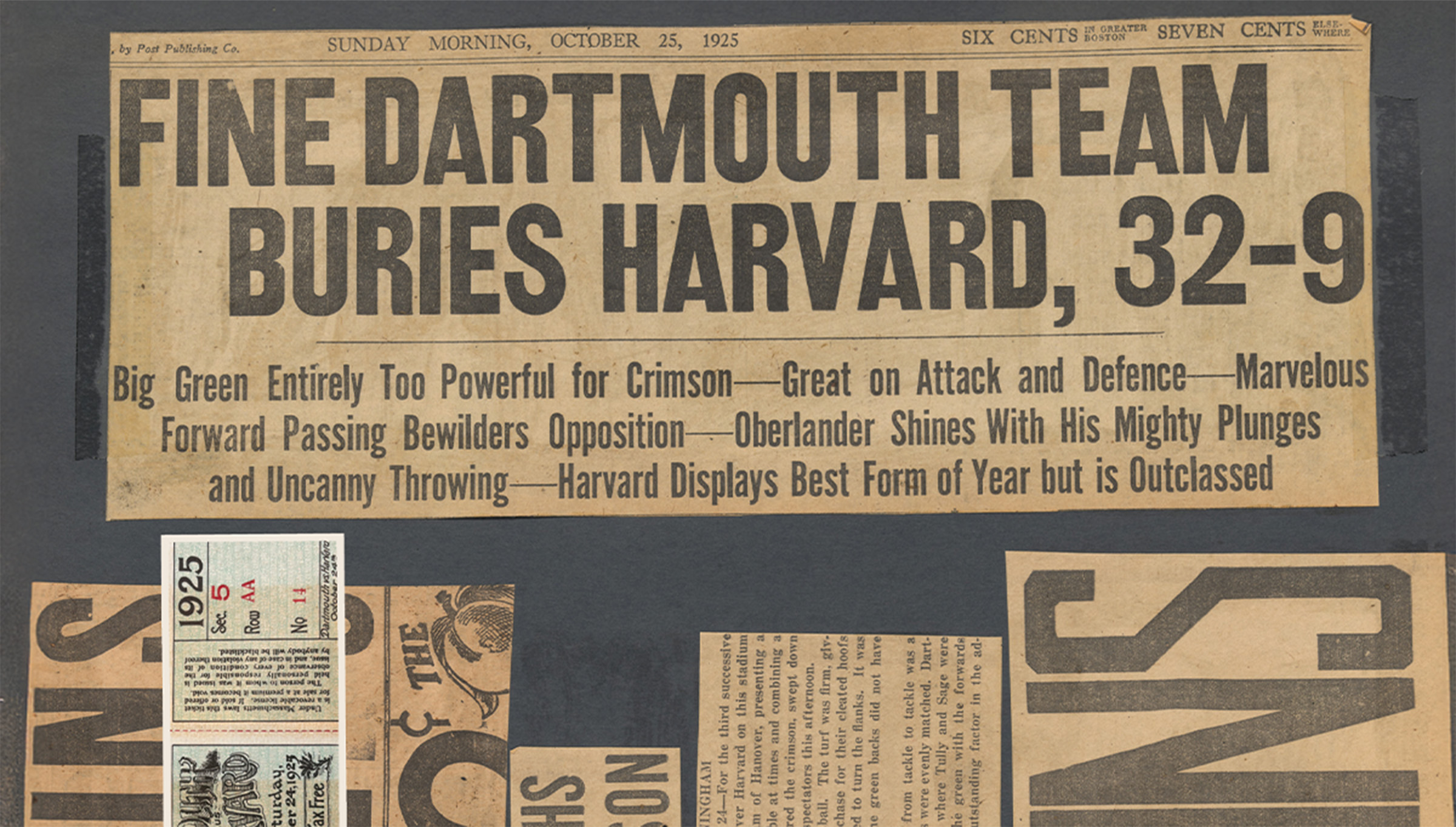 Scrapbook clippings Dartmouth vs. Harvard football