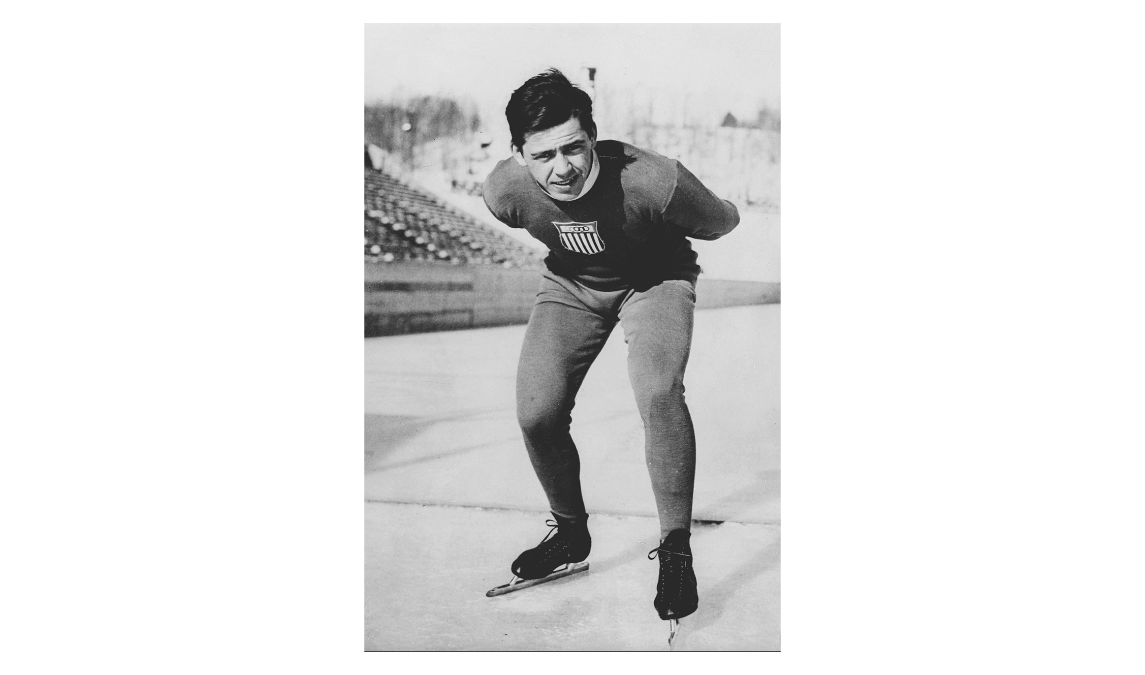 Speedskater with hands behind back