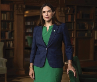 Woman posing in library