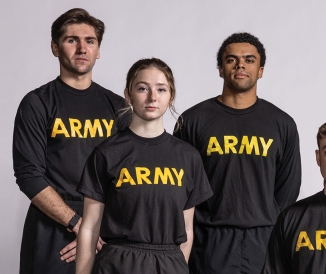 Five students wearing black Army shirts