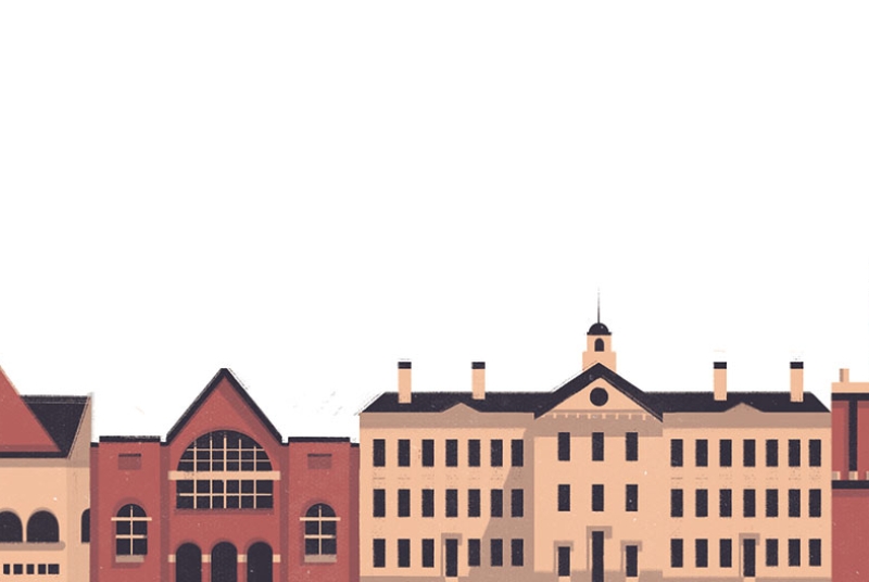 Illustration of campus buildings