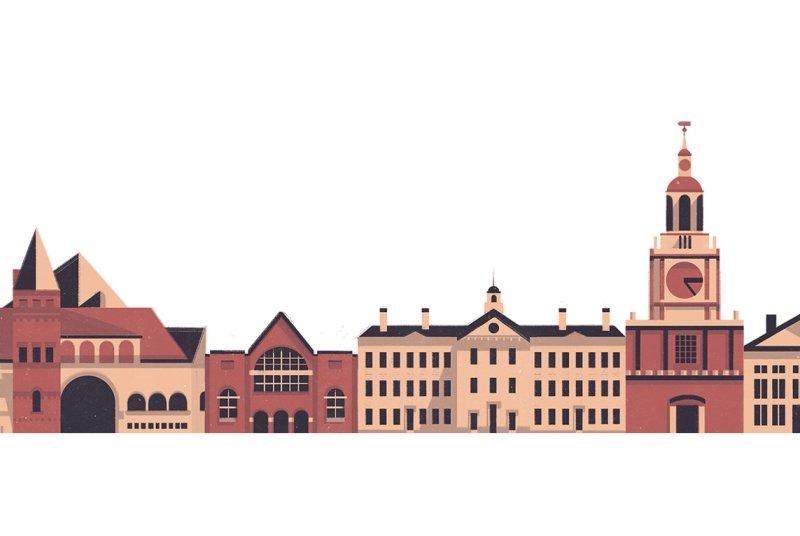 Illustration of campus buildings