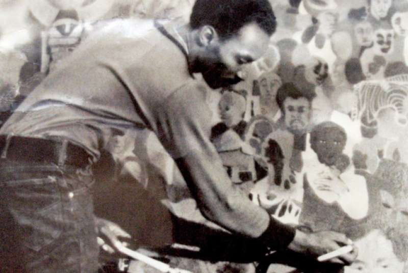 Florian Jenkins working on the Tribes panel, 1972. Unknown photographer. Courtesy of the artist.