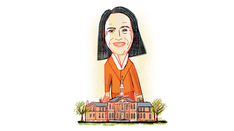 Illustration of woman and school