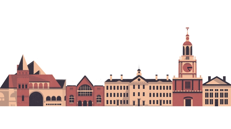 Illustration of campus buildings