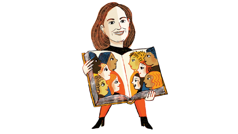 Illustration of woman holding book