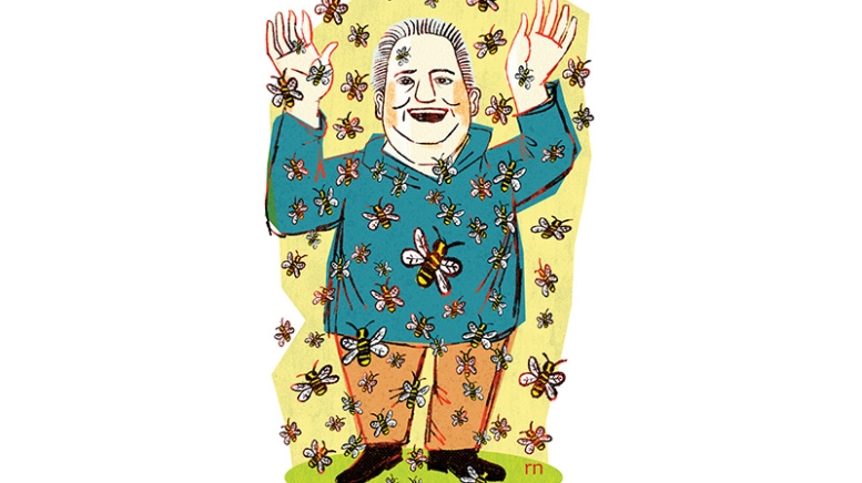 Illustration of a man surrounded by bees