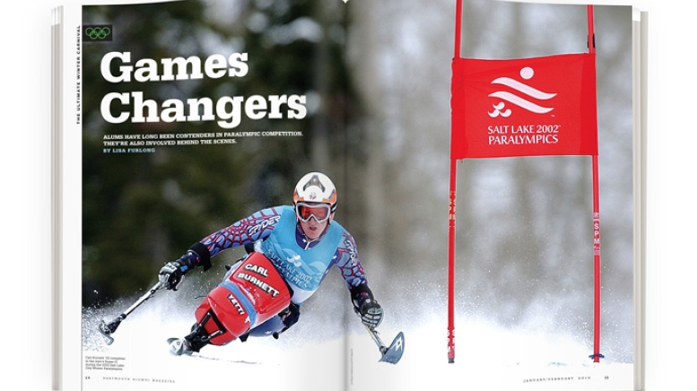 Magazine spread with skier 