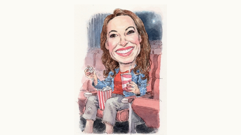 llustration of woman in movie theater eating popcorn
