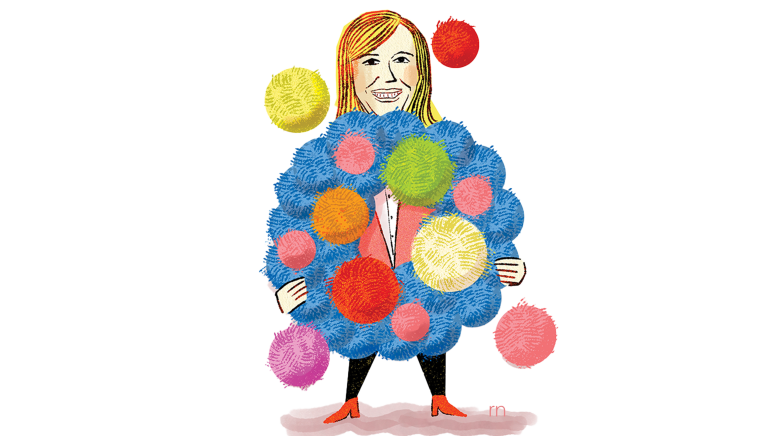 Illustration of woman wearing pompoms