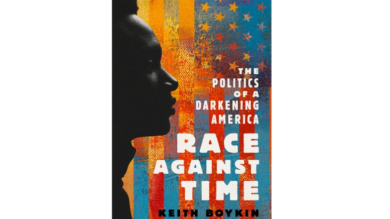 Book cover with person and American flag