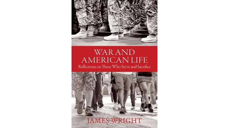 Book cover with photos of legs of soldiers and civilians