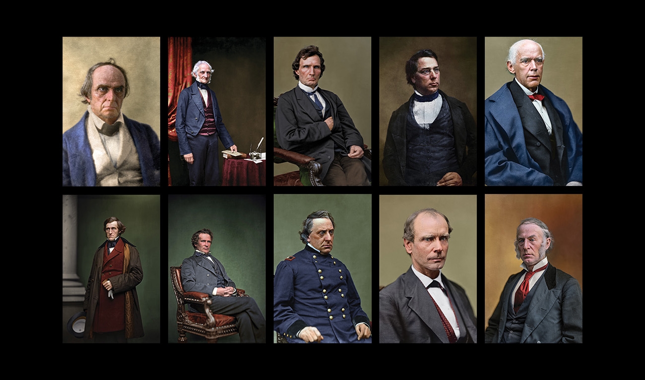 Collage of ten portraits of men in the 1800s