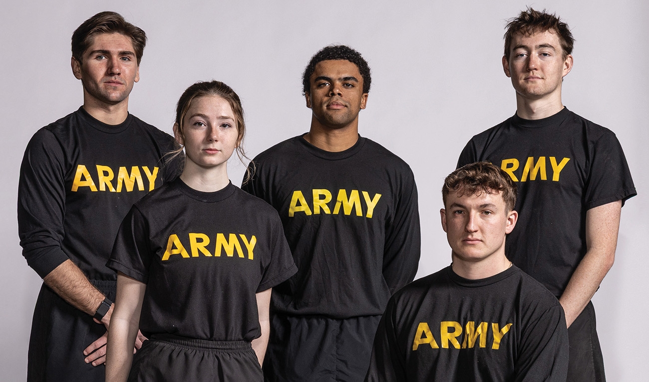 Five students wearing black Army shirts