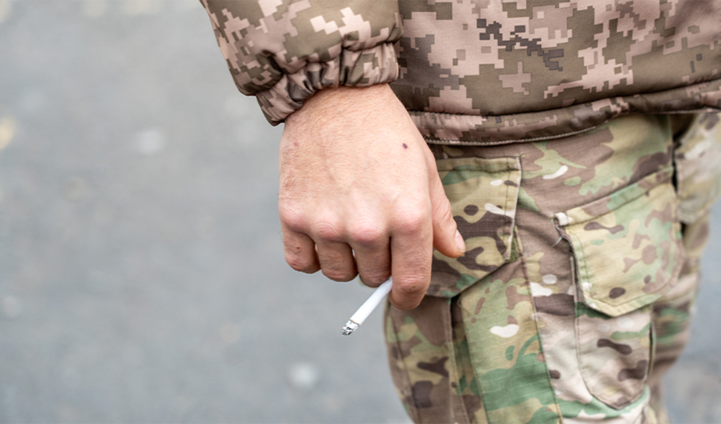 Soldier holding cigarette