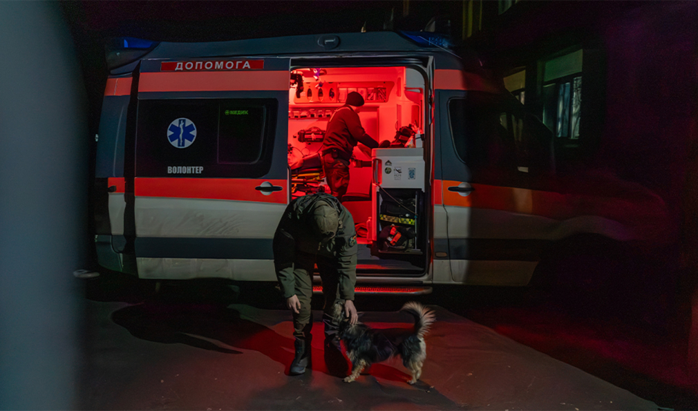 People, dog, ambulance