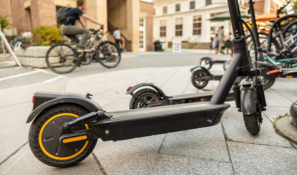 Close-up shot of e-scooter