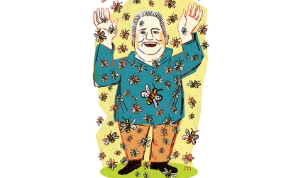 Illustration of a man surrounded by bees