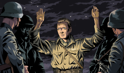 Man holding hands in the air in army uniform