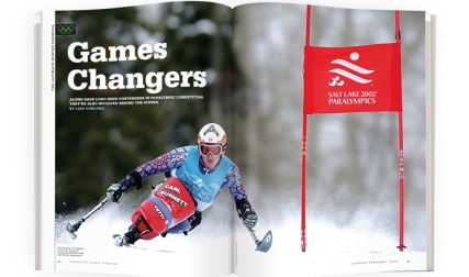 Magazine spread with skier 