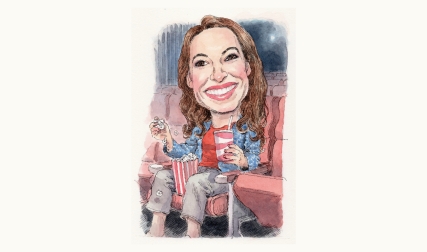 llustration of woman in movie theater eating popcorn