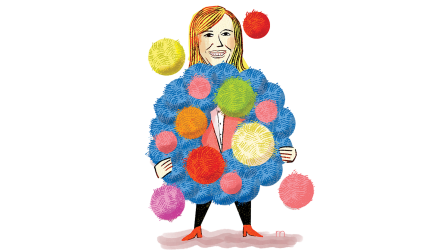 Illustration of woman wearing pompoms