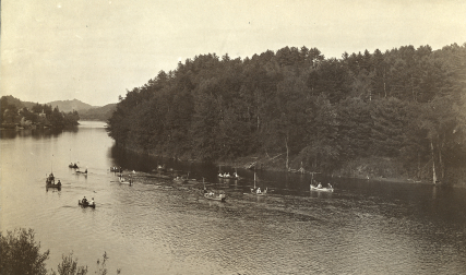 People in boats on river in 1800s