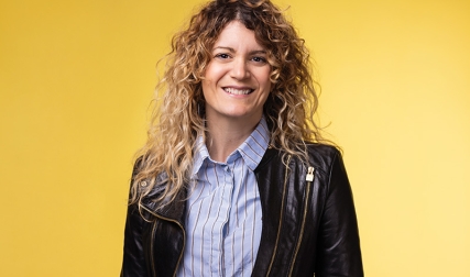 Woman wearing collard shirt and blazer
