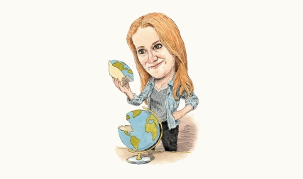 Illustration of woman and globe