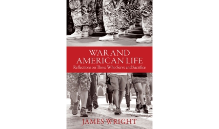 Book cover with photos of legs of soldiers and civilians