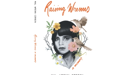 Book cover with woman's face, flower, and bird