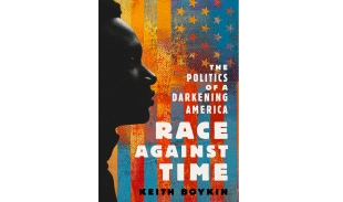 Book cover with person and American flag